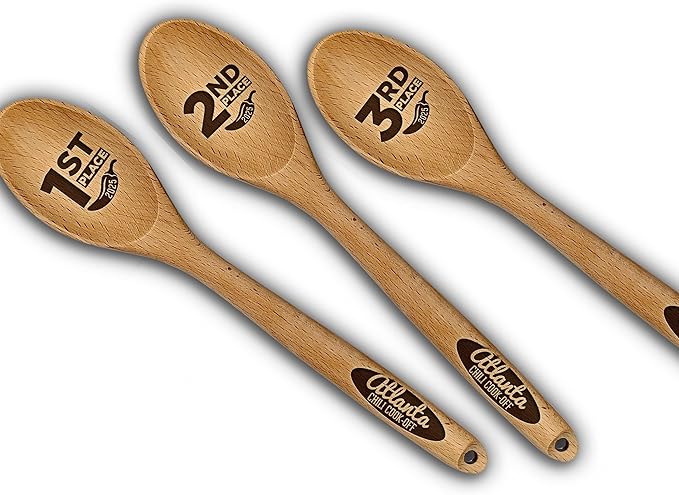 Personalized Engraved Wooden Spoon Set (Set of 3) – Custom Text for Chili Cook-Offs, Recipe Contests & Kitchen Awards