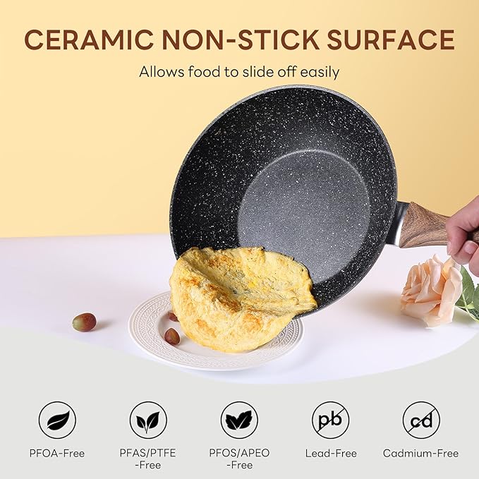 NEWBULIG 17-Piece Nonstick & Non-Toxic Pots and Pans Set, Cookware with Stay-Cool Handles, Induction Compatible, Black