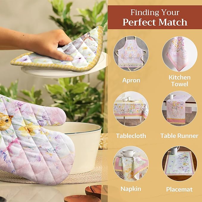 Maison d' Hermine Pot Holders Set 100% Cotton Heat Resistant Potholders 8" x 8" Hot Pads with Loop BBQ, Cooking, Baking, Grilling, Kitchen, Handling Hot Pans Spring/Summer (Pack of 2, Easter Zest)