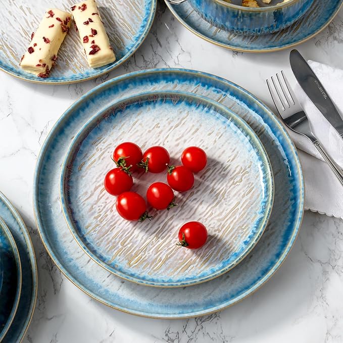 Joseph Sedgh Collection “Talia” 12-piece Stoneware Dinnerware Set with Reactive Glaze Finish, Service for 4, Blue Reactive Glaze