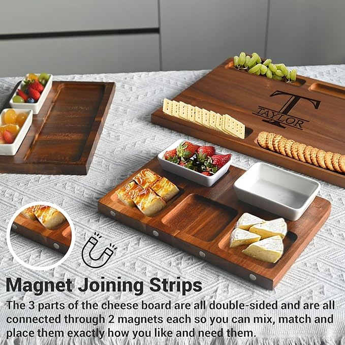 Personalized Charcuterie Boards, 31'' Custom Cheese Board for Cheese & Meat, Acacia Wood Magnetic Boards, Gift for Wedding, Serving Tray for Housewarming New Home, Anniversary, Engagement