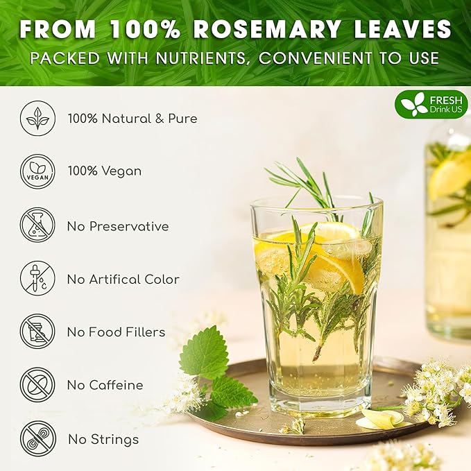 FreshDrinkUS, Premium 100 Rosemary Leaf Tea Bags, Made with 100% Natural Rosemary Dried Leaves, Pure Herbal Tea, No Additives, No Caffeine, No Gluten, Vegan.