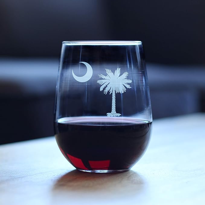 Bevvee South Carolina Flag - Stemless Wine Glass - State Themed Drinking Decor and Gifts for South Carolinians - Large 17 Ounce