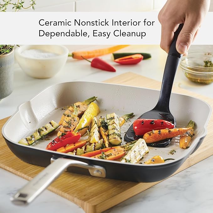 KitchenAid Hard Anodized Ceramic Nonstick Grill Pan/Griddle, Square, 11.25 Inch - Matte Black