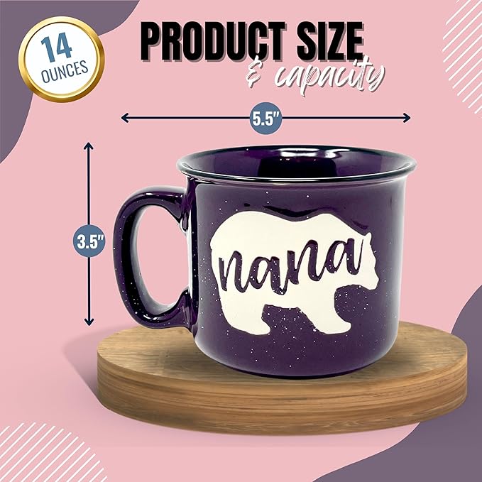 Brooke & Jess Designs Nana Bear Cute Coffee Mug - Grandma Gifts, Mother's Day, Christmas, Birthday (Plum)