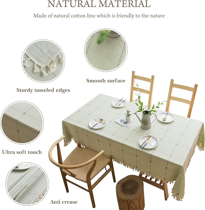 Pahajim Rustic Linen Tablecloth Cotton Rectangle Table Cloth for Kitchen Dining with Tassel Plaid Waterproof Tablecloths Rectangle/Oblong,55''x118'',10-12 Seats