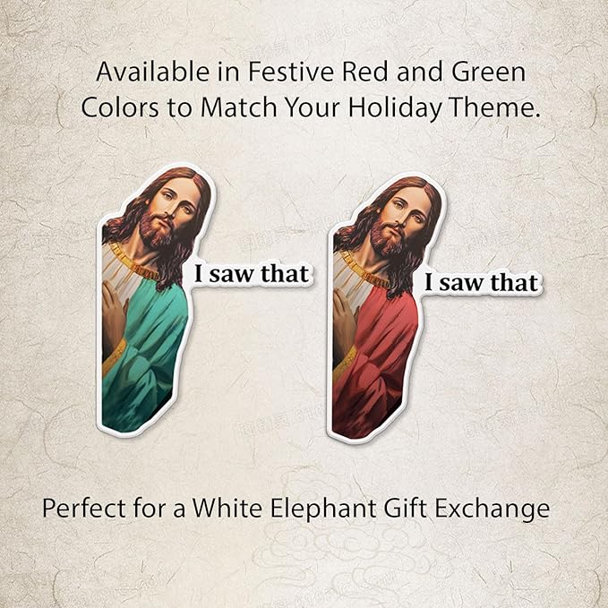 Funny Jesus “I Saw That” Magnets, Funny Refrigerator Magnets for Car or Fridge, Cute Bible Meme Magnet Set, Funny Christian Humor Car Sticker Magnet, 3.5 Inch Pack of 2 (Red, Green)