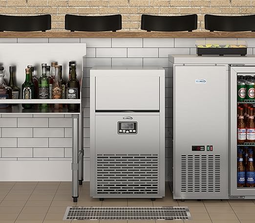 KoolMore 18 in. Commercial Ice Maker Machine, 100 lbs/24H Crescent Ice, 30 lbs Storage, Undercounter or Freestanding Ideal for Commercial or Residential Use, ETL Listed in Stainless-Steel