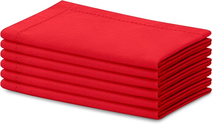 Blue Needles Set of 6 Hemstitch Linen Napkins 100% Cotton Red Cloth Dinner Napkins 18x18 inches, Soft, Reusable, Absorbent, Washable, Ideal for Valentine's Day Events, Parties & Everyday Use