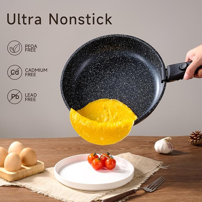 JEETEE 25pcs Pots and Pan Set Non Stick,Detachable Handle Cookware Set,Induction Cooking & RV Camping Stackable Pots Pans，Healthy Kitchen Cookware Set PFAS/PFOA Free,Black