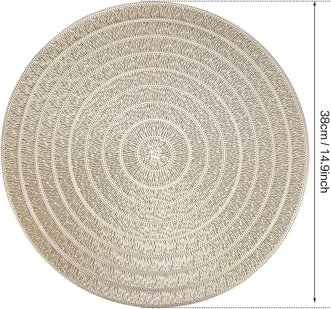 38CM Round Placemats Set of 4/6/8 for Dining Table Washable Round PVC Table Mats Kitchen Table Mats(Gold,8 Pieces)
