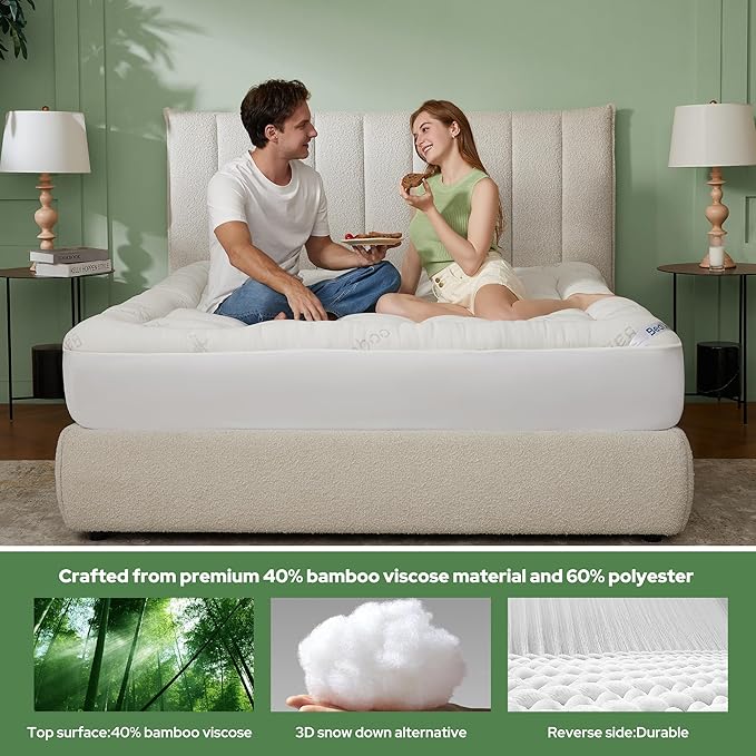 BEDLORE RV Queen Mattress Topper Viscose Derived from Bamboo,Pillow Top Mattress Pad with Stretchable Pockets for 6-18 inches Mattress, Soft Breathable Mattress Topper for Back Pain Relief