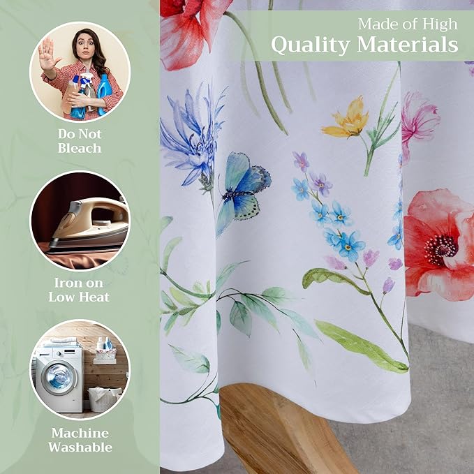Maison d' Hermine Table Cloth Round Table 100% Cotton 63 Round Inches Tablecloth Reusable Decorative for Dining Room Farmhouse Home Valentines Day Decorations Spring Summer - Just Floral