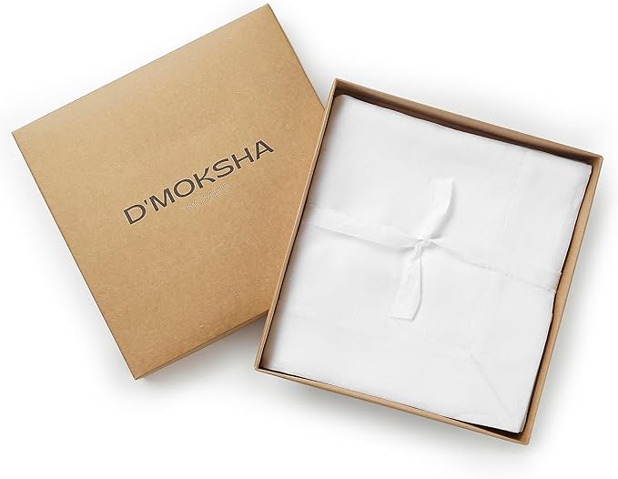 D'Moksha Homes White Tablecloth 60 x 108 Inch - 100% Pure Linen Rectangular Tablecloth - Machine Washable Table Cloth for Valentines, Spring, Easter