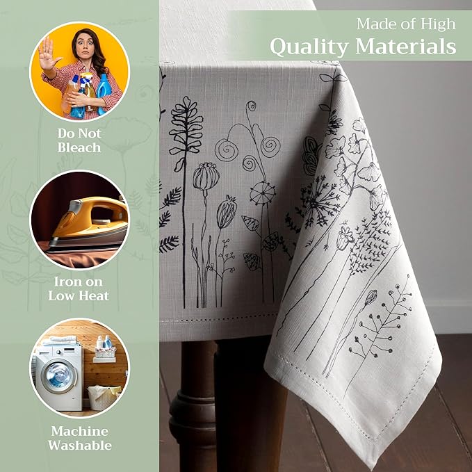 Maison d' Hermine Table Cloth Rectangle Table 100% Cotton 60 x 90 Inches Tablecloth Reusable Decorative for Dining Room Farmhouse Home Valentines Day Decorations Spring Summer - Flore