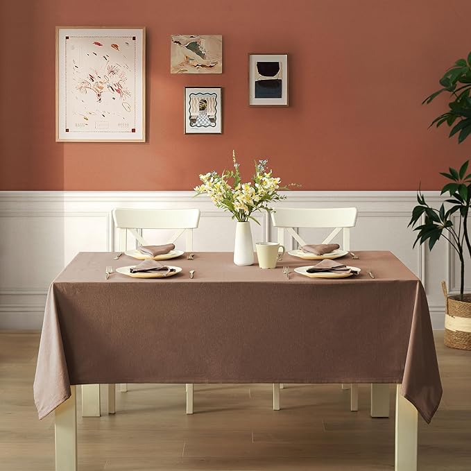 Spring & Easter Holiday Charleston Nut Brown 60 x 84 inch Rectangle Fabric Tablecloth, Cotton Table Cover for Indoor Outdoor Dining, Machine Washable Solid Color Tablecloths for Everyday Use