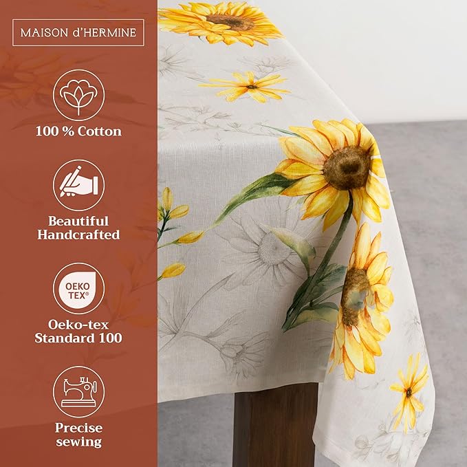 Maison d' Hermine Table Cloth Rectangle Table 100% Cotton 60 x 120 Inches Tablecloth Reusable Decorative for Dining Room Farmhouse Home Valentines Day Decorations Spring Summer - Candice