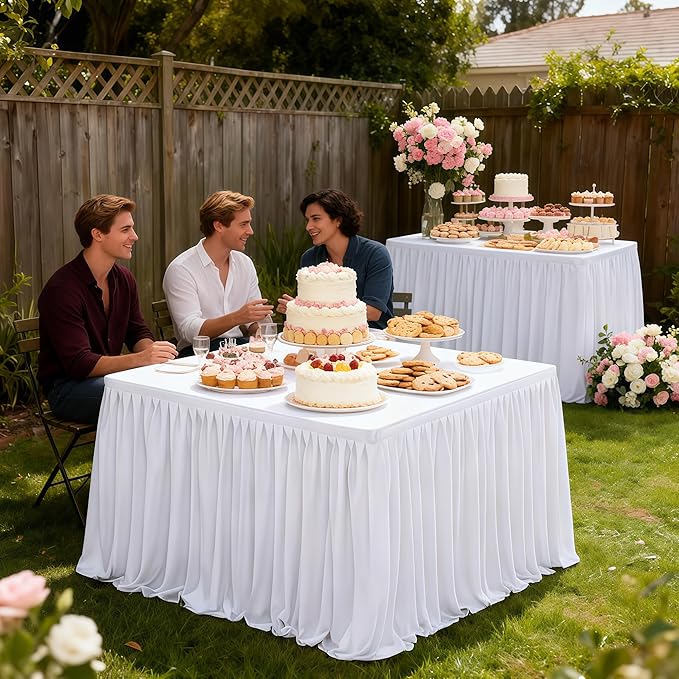 Wish Care 2 Pack White Square Table Clothes for 2.8 Foot Tables, Polyester Fitted Tablecloths 2.8ft Stretch Table Cover for Wedding, Birthday, Parties, Trade Show, Craft Show