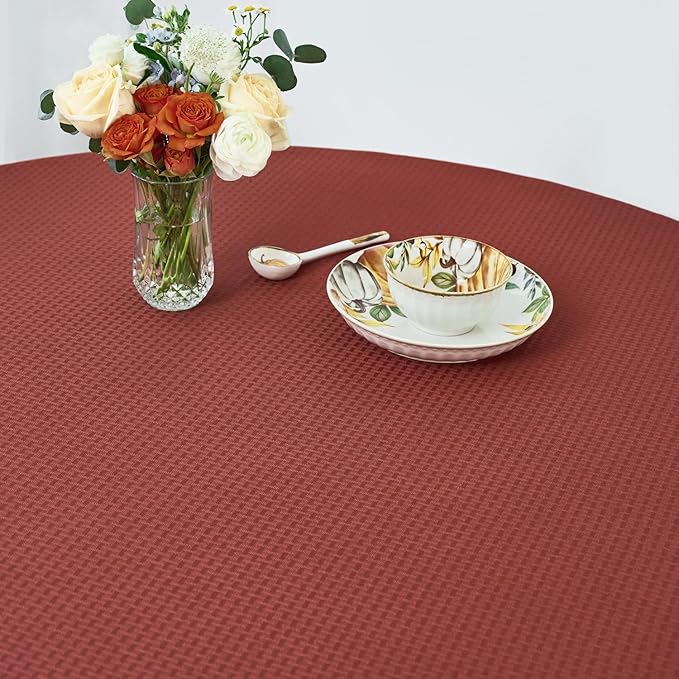 maxmill Round Tablecloth Weaved Pattern Spill-Proof Wrinkle Free Soft Table Cloth for Circular Table Cover, for Dining Room Fall Harvest Thanksgiving Parties Holiday Dinner, 70 Inch, Rustic Brick
