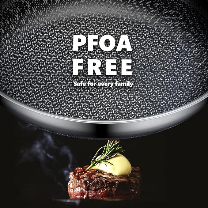 Non Stick Frying Pans 12 inch, Hybrid Frying Skillets Nonstick,non stick Stainless Steel Pans, Dishwasher and Oven-Safe Chef Pan, Induction Compatible Cooking Pan, PFOA Free Cookware