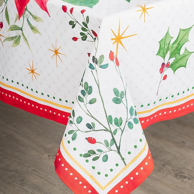 Maison d' Hermine Table Cloth Rectangle Table 100% Cotton 60 x 120 Inches Fall Tablecloth Reusable Everyday Use for Thanksgiving Christmas Decorations Dining Farmhouse Party (Poinsettia Christmas)
