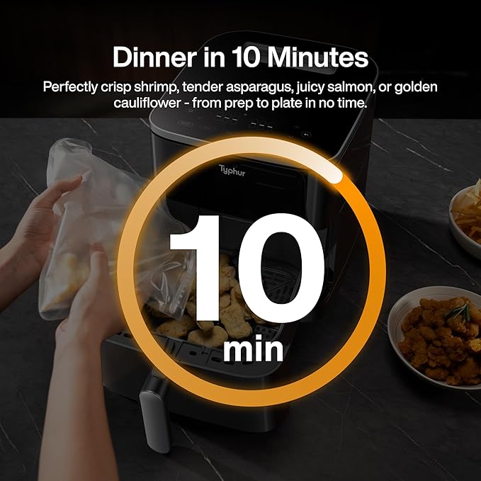 Typhur Sync 8QT AI Smart Air Fryer with Built-in Wireless Meat Thermometer, 9-in-1 XL Non Toxic Ceramic Airfryer, 450°F Max, Cooks 6lb Whole Chicken, Quiet & Dishwasher Safe, 120V