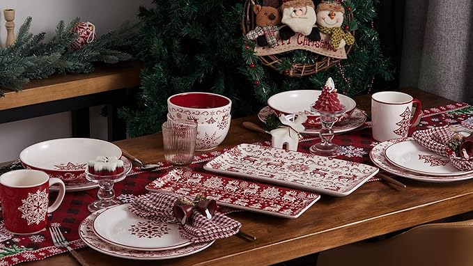 Bico Holly Jolly Ceramic Mug Set of 4, Christmas Coffee Mugs, 18oz Holiday Cups for Tea, Cocoa, or Hot Drinks, Microwave & Dishwasher Safe