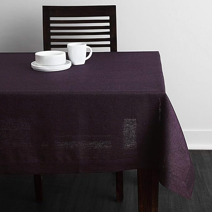 Solino Home Grape Linen Tablecloth 60 x 108 Inch - 100% Pure Linen Table Cloth for Rectangle Tables - Athena, Machine Washable Tablecloth for Winter, Valentines, Spring, Easter