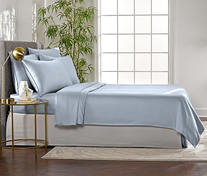 Pure Bamboo Twin Sheets, Genuine 100% Organic Viscose Derived from Bamboo Bed Sheet Set, Luxuriously Soft & Cooling, Double Stitching, 2 Year Quality Promise (Twin, Sterling Blue)