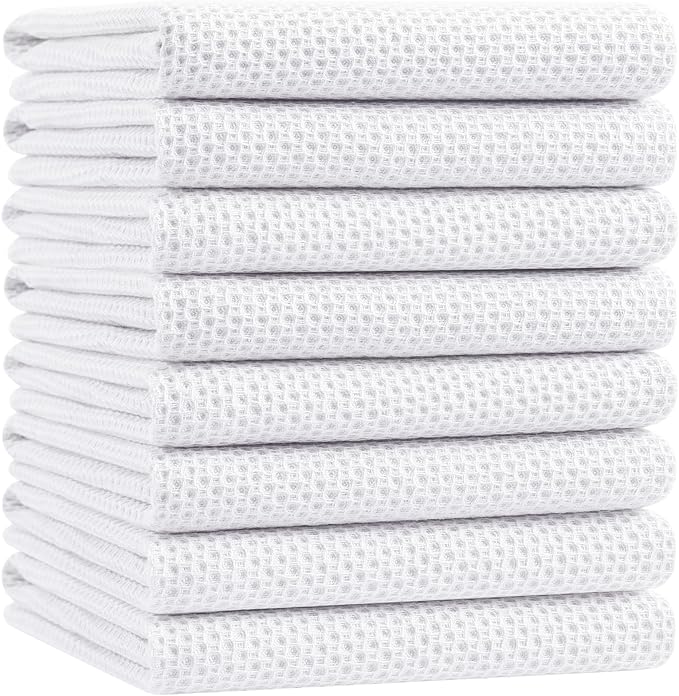 Homaxy 100% Cotton Oversized Waffle Weave Kitchen Dish Towels, Ultra Soft Absorbent Quick Drying Cleaning Towel, 20x28 Inches, 8-Pack, White