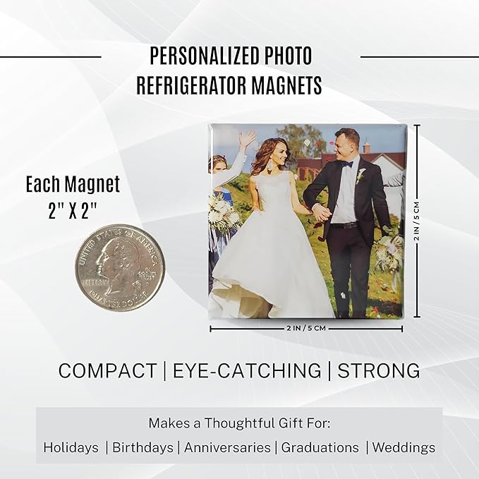 Set of 4 Handmade Custom Photo Refrigerator Magnets (2"x2") – Add Your Photo – Full Color Personalized Picture Magnets – Personalized Gifts – Office and Kitchen Locker Magnets - Strong Hold