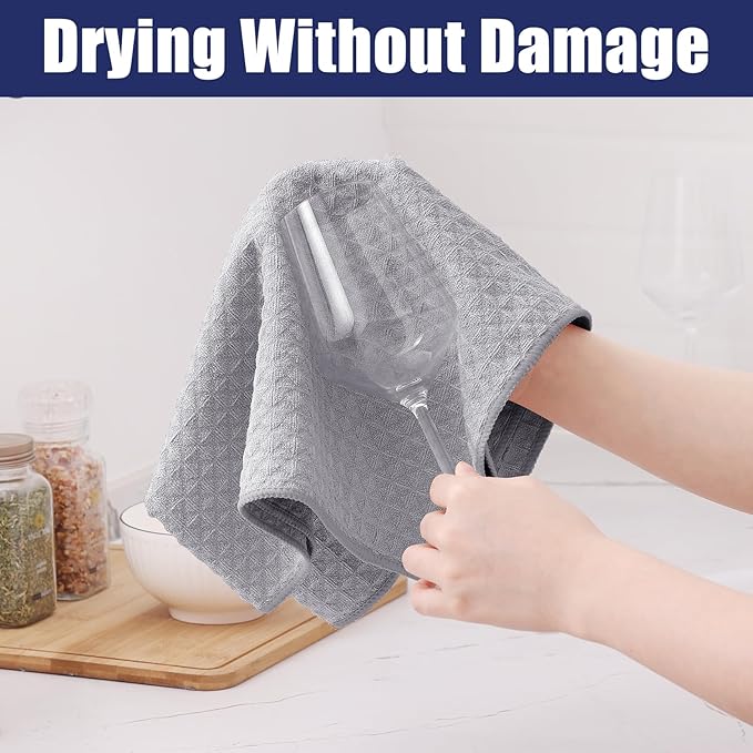 Homaxy Microfiber Waffle Weave Kitchen Towels Set, 16 x 28 Inch and 12 x 12 Inch Ultra Absorbent and Solid Color Dish Towels, 12 Pack, Grey