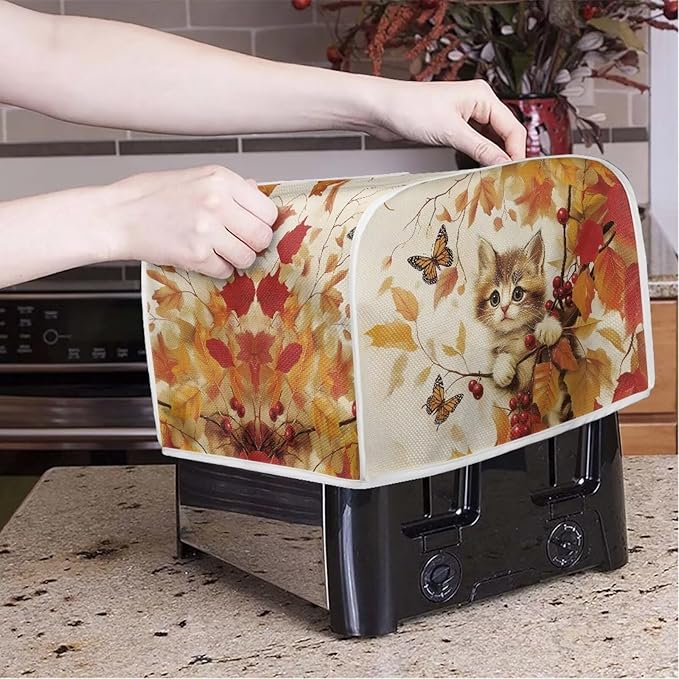 Doojoayie Cute Cat Toaster Cover 4 Slice Toaster Dust Cover Oven Dustproof & Washable for Kitchen Small Appliance,Kitchen Essentials Fall Decor Thanksgiving Theme