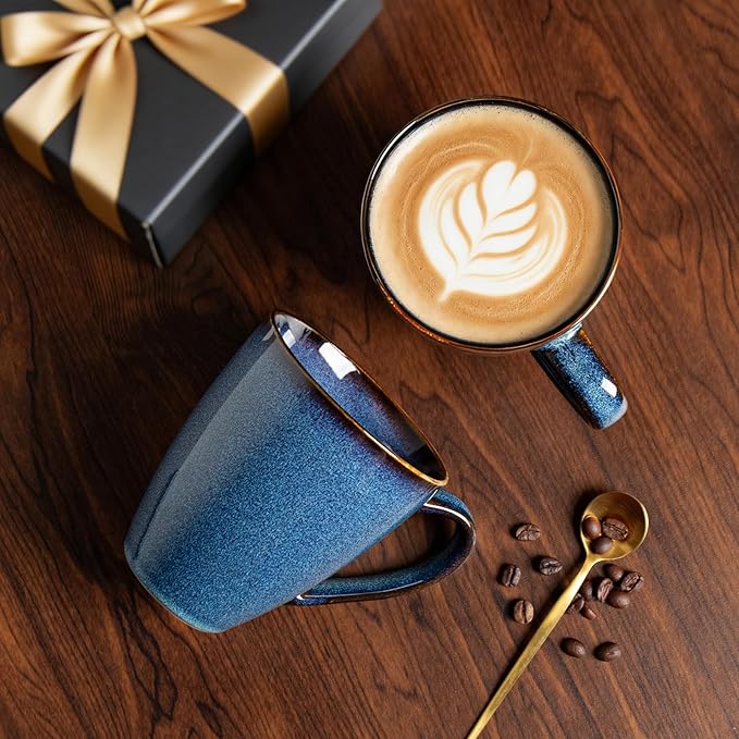 MONITO 17 OZ Coffee Mugs Set of 6, Large Ceramic Blue Coffee Mugs Set with handle for Tea/Latte/Milk/Cocoa, Funny Tea Cups for Office and Home, Engagement Gifts. (Starry Blue)
