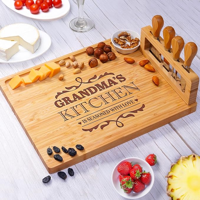 Personalized Charcuterie Board Gifts for Mom – Custom Large Cheese Board with Knife & Utensil Set for Mothers Day Wedding, Anniversary, Birthday, Housewarming, Engagement, New Home, Christmas 2025