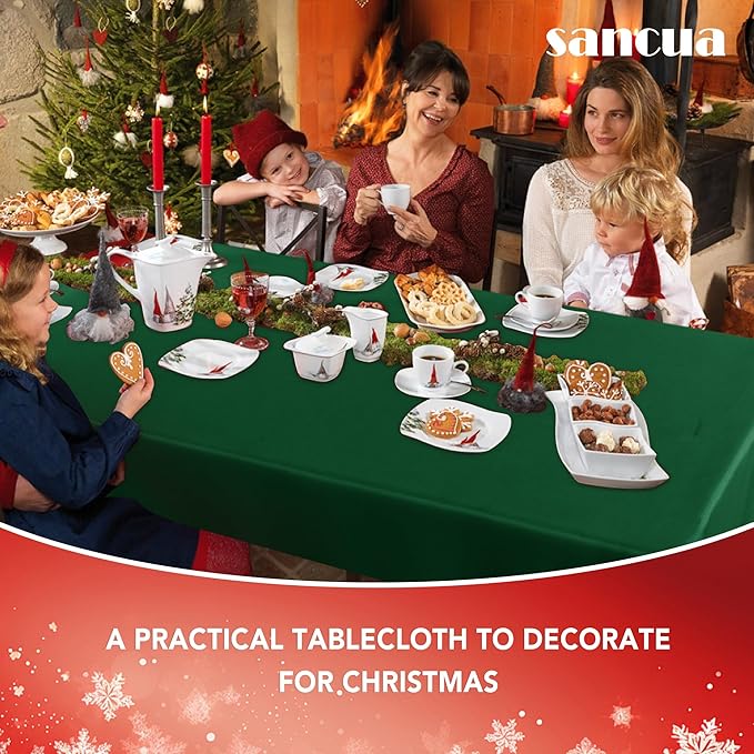 sancua Rectangle Tablecloth - 90 x 132 Inch - Stain and Wrinkle Resistant Washable Polyester Table Cloth, Decorative Fabric Table Cover for Dining Tables, Buffet Parties and Christmas, Hunter Green