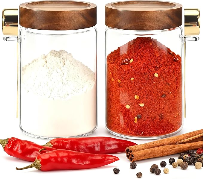 30oz Airtight Glass Jar with Metal Spoon Lid Round Coffee Grounds Container Sugar Storage Jar for Spice Rice Tea Pantry Herb Kitchen Seasoning Bath Salts Nuts Cookies (900ml/30oz-2pack(with spoon))