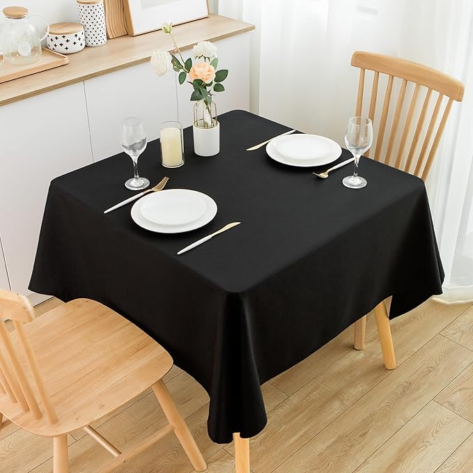 2 Pack Square Table Cloth 60X60 Inch Black Washable Fabric Tablecloth Polyester Solid Dining Table Cover for Birthday Party Dinner Holiday Outdoor Indoor