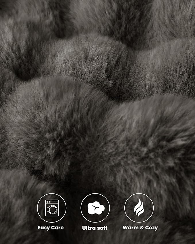 Ultra Soft Cozy Faux Fur Throw Blanket-Fuzzy Plush Thick Bubble Blanket, Fluffy Blanket for Couch, Sofa, Bedroom, and Living Room, 50x60 Inches, Dark Grey Taupe