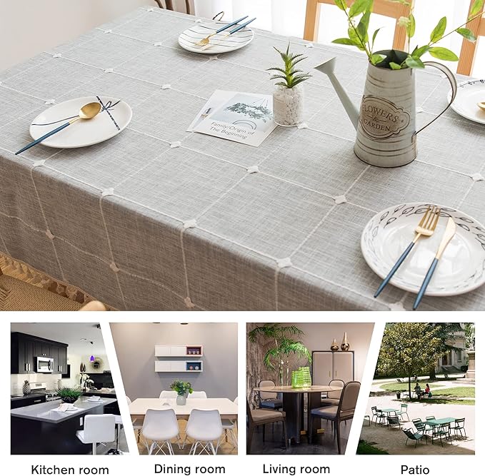 Pahajim Rustic Linen Tablecloth Cotton Rectangle Table Cloth for Kitchen Dining with Tassel Plaid Waterproof Tablecloths Rectangle/Oblong,55''x94'', 6-8 Seats