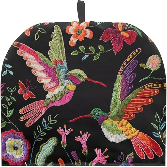 Tea Cozy for Teapots with Handle, Hummingbird & Floral Print Dust Insulated Cover, Hanging Fold-Up Design, Suitable for Kitchen and Living Room Table Decoration