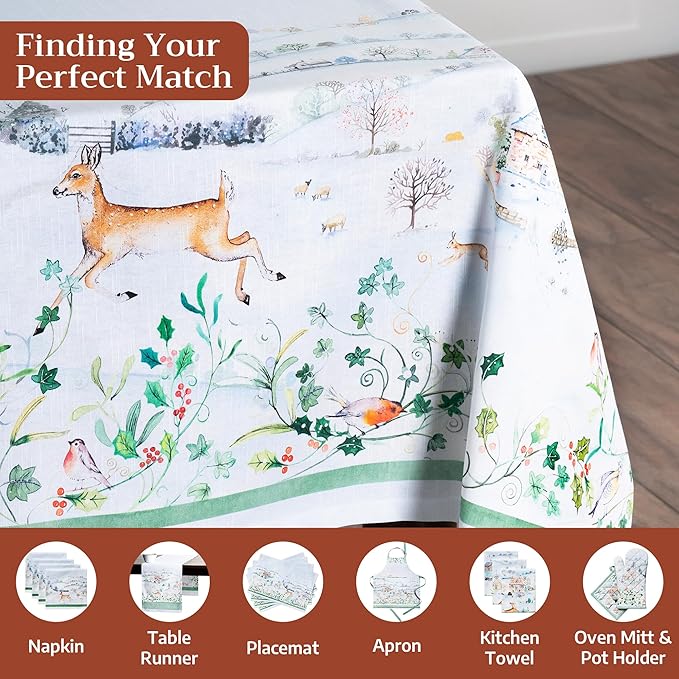 Maison d' Hermine Table Cloth Rectangle Table 100% Cotton 70 x 120 Inches Fall Tablecloth Reusable Everyday Use for Thanksgiving Christmas Decorations Dining Farmhouse Party (Snowy World)