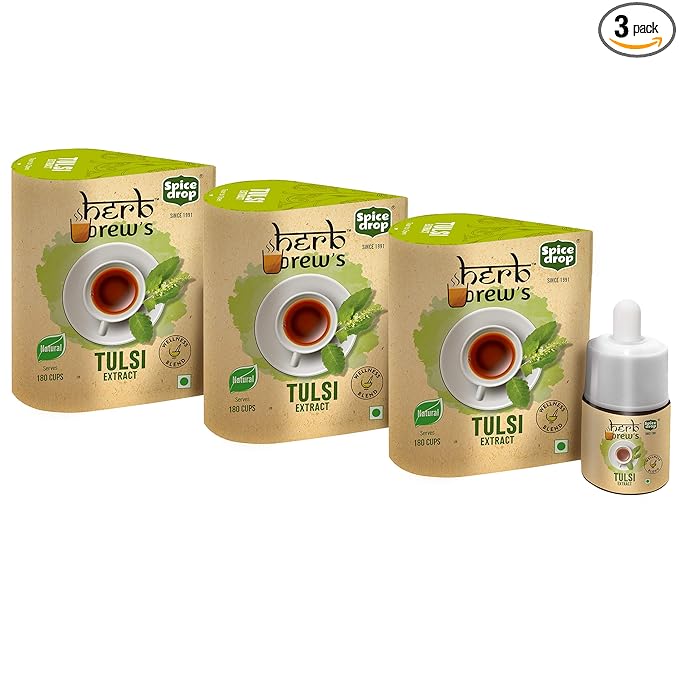 Spice Drop Holy Basil Extract - Immunity Booster Herbal Tea/Tulsi Drops - Authentic Indian Herbal Mix - Natural & Ayurvedic - Rich Aroma - No Added Color or Preservative - Vegan - 0.17 Oz Pack Of 3