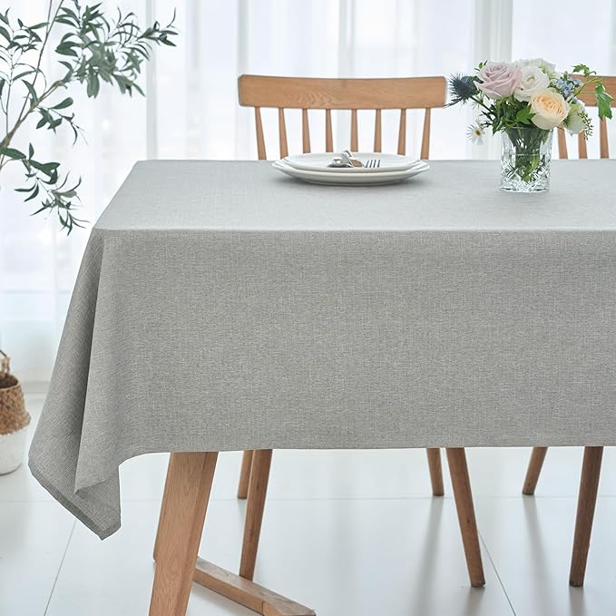 maxmill Linen Textured Rectangle Tablecloth Water Resistant Wrinkle Free Spill-Proof Stain Proof Table Cloth for Dining Room Decoration Banquet Party Wedding Holiday Dinner, 52 x 84 Inch Light Grey