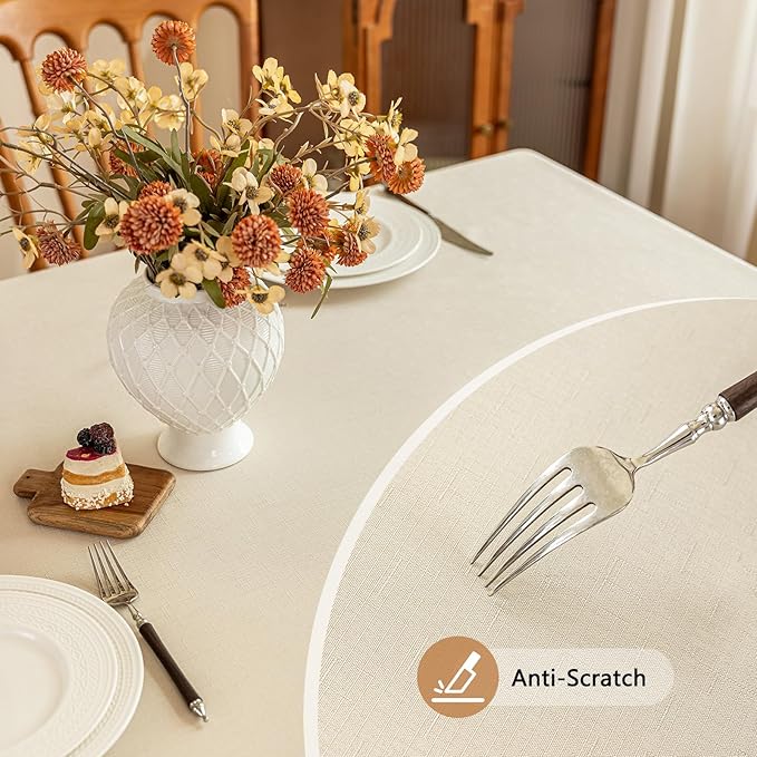 Beige Fabric Rectangle Table Cloth 60 x 120 Inch Faux Linen Textured Water Resistant & Wipeable Rectangular Tablecloth Reusable for Dining Banquet Holiday