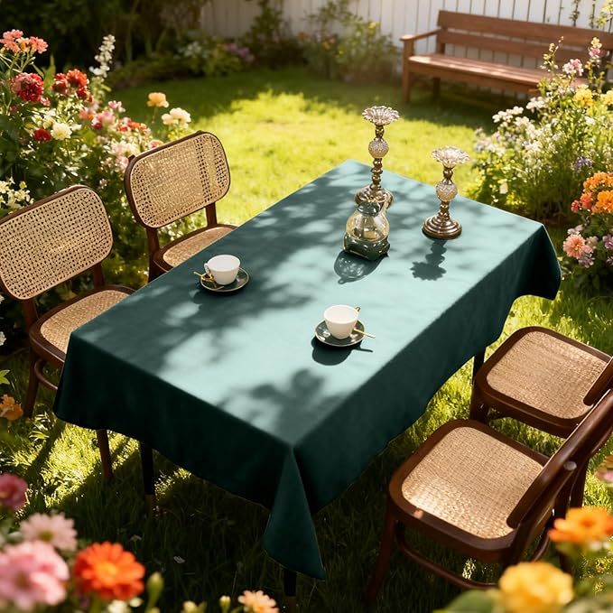 Rectangle Tablecloth Linen Textured Table Cloths 57 x 118 Inch Waterproof Spill-Proof Wipeable Wrinkle Free Dining Table Cover Christmas Thanksgiving Fall Farmhouse Outdoor Indoor Use, Hunter Green