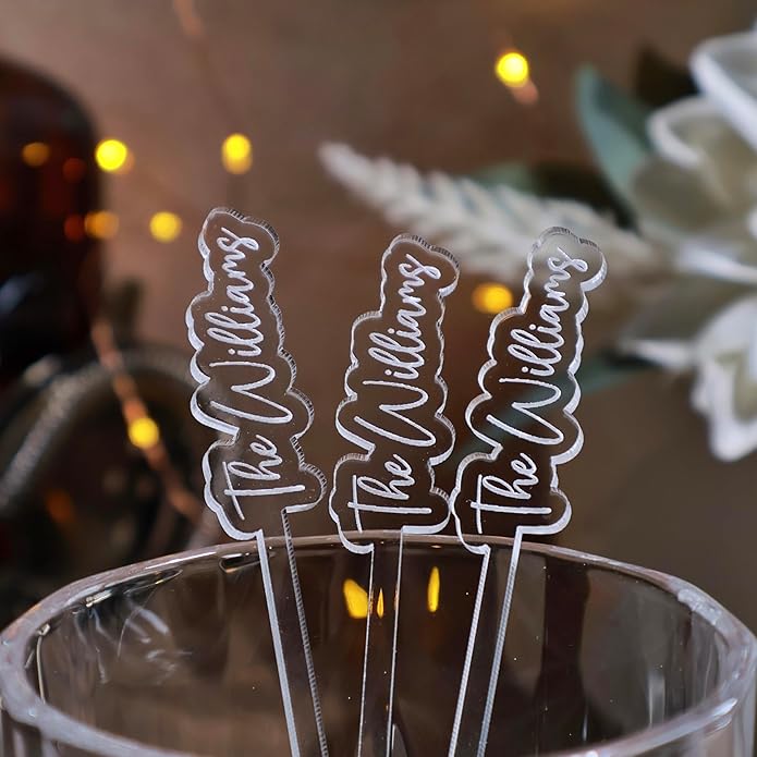 Set of 50 Custom Wedding Personalized Stirrer, Stirrer For Birthday Party, Drink Charms, Drink Names, Cocktail Tags, Couple Names,Acrylic Swizzle