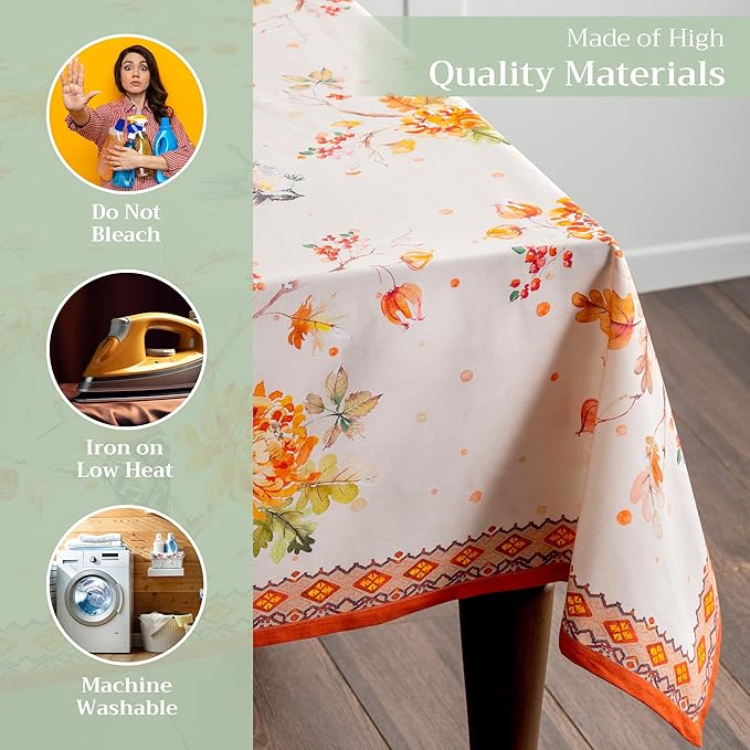 Maison d' Hermine Table Cloth Square Table 100% Cotton 60 x 60 Inches Fall Tablecloth Reusable Everyday Use for Thanksgiving Christmas Decorations Dining Farmhouse Party (Kelim - Prairie)
