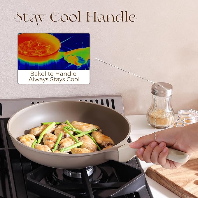 PRICUSIS Nonstick Frying Pan Skillet, Swiss ILAG Coating, 10 Inch Induction Compatible with Stay Cool Handle, PFOA Free Omelet Pan, Dishwasher Safe, Warp Resistant (Honey Apricot)