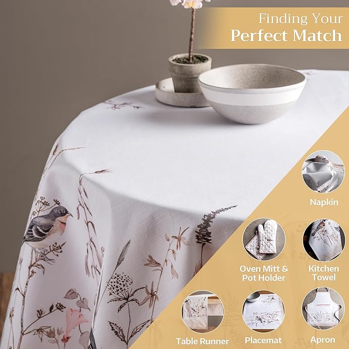 Maison d' Hermine Table Cloth Round Table 100% Cotton 63 Round Inches Tablecloth Reusable Decorative for Dining Room Farmhouse Home Valentines Day Decorations Spring Summer - Meadow Florals - Brown